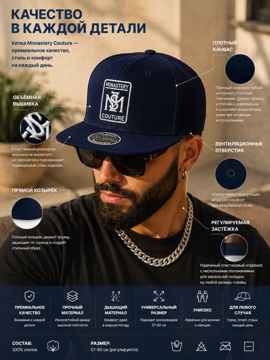 Спортивная кепка унисекс Snapback, с прямым козырьком, регулируемый размер 57–59 см