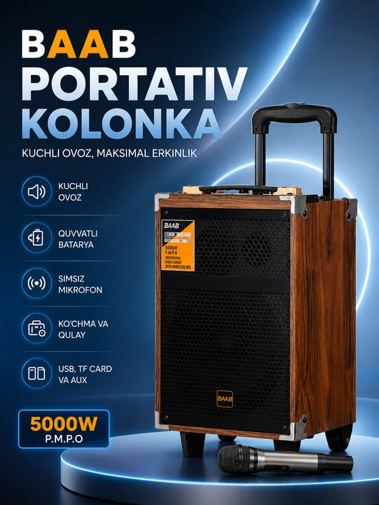 Simsiz mikrofon va pultli ko‘p funksiyali Bluetooth karaoke karnay - 
