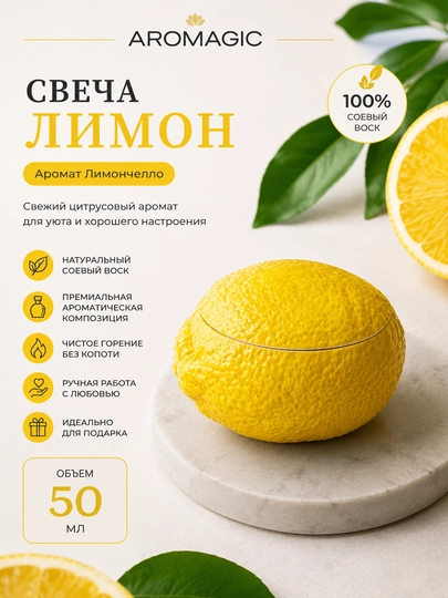 Ароматическая свеча AROMAGIC «Лимон» с ароматом Лимончелло, соевый воск, 50 мл - 