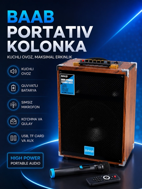 Simsiz mikrofon va pultli ko‘p funksiyali Bluetooth karaoke karnay - 
