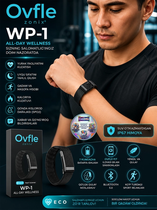 Cмарт-браслет, WP 100+ спортивных режимов, ECG, Bluetooth, IP68, 5ATM - 
