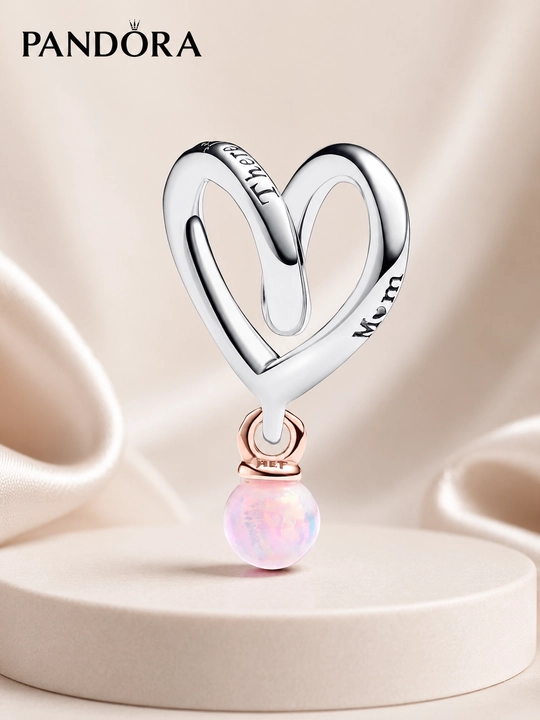 Pandora «Onalik mehri» yurakli sharm, pushti opal bilan 783242C01