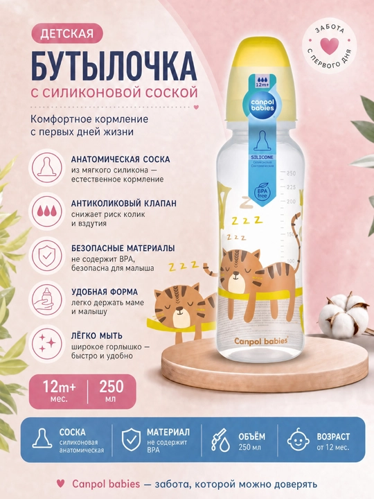 Бутылочка PP с узким горлышком, 250 мл - 