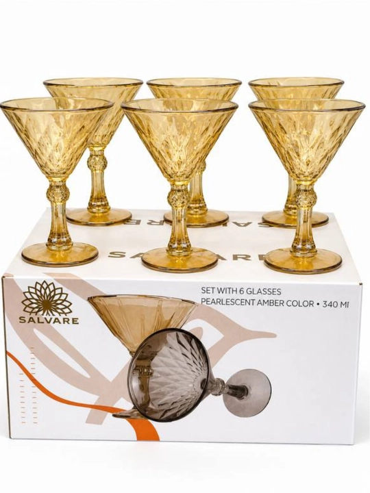 Martini uchun bokallar, kokteyl uchun bokallar, shisha bokallar, 340 ml, to‘plam 6 dona - 