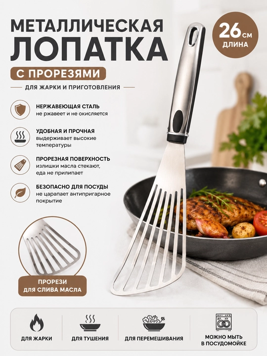 Metall kurakcha kesikli 26 sm | Qovurish uchun zanglamaydigan - 