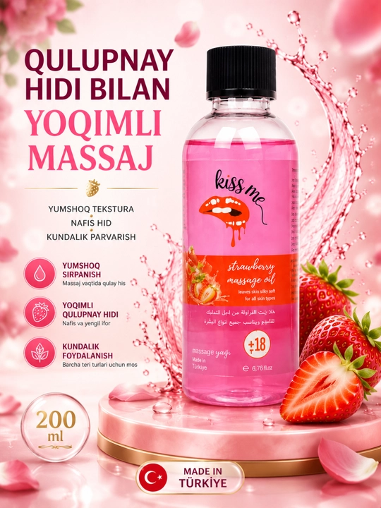 Qulupnay iforli massaj moyi, 200 ml - barcha teri turlari uchun - 