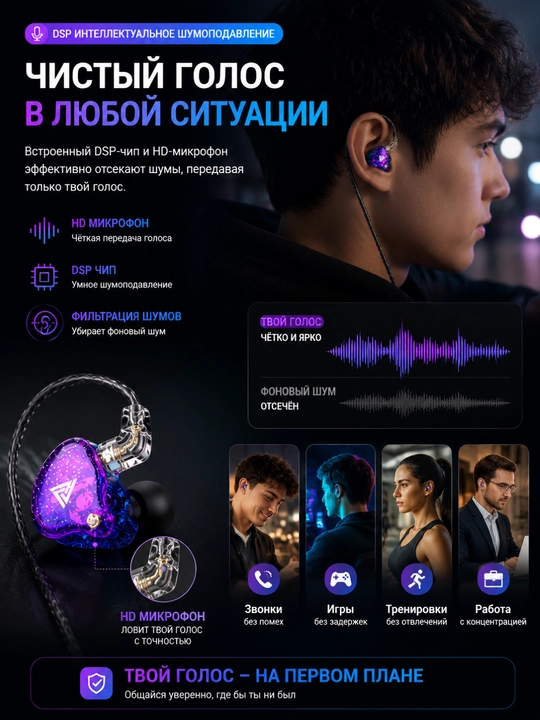 Наушники QKZ AK6Pro, внутриканальные, с микрофоном