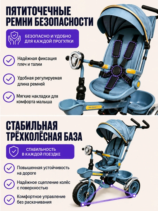 Bolalar velosipedi, uch g'ildirakli velosiped, uch g'ildirakli aravacha, savat bilan