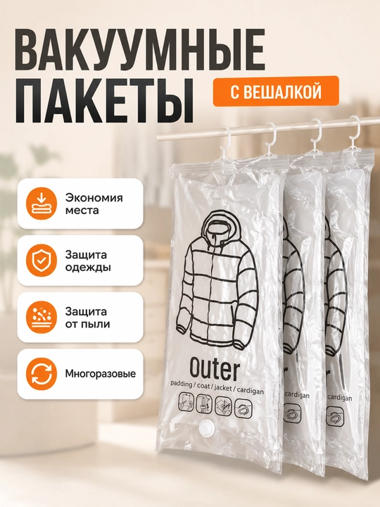 Вакумные пакеты для одежды с вешалкой - 