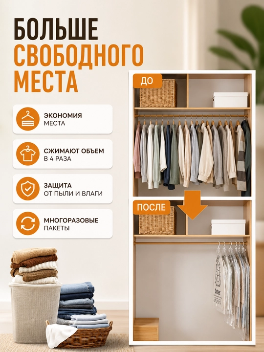 Вакумные пакеты для одежды с вешалкой