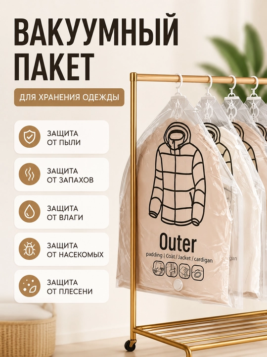 Вакумные пакеты для одежды с вешалкой