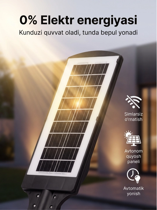 Quyosh panelli ko'cha chirog'i Beltoms 200W 6000K pultli fonar, taymerli simsiz projektori