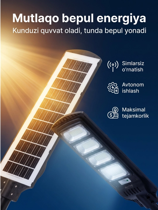 Quyosh panelli ko'cha chirog'i Beltoms 300W 6500K pultli fonar, taymerli simsiz projektori