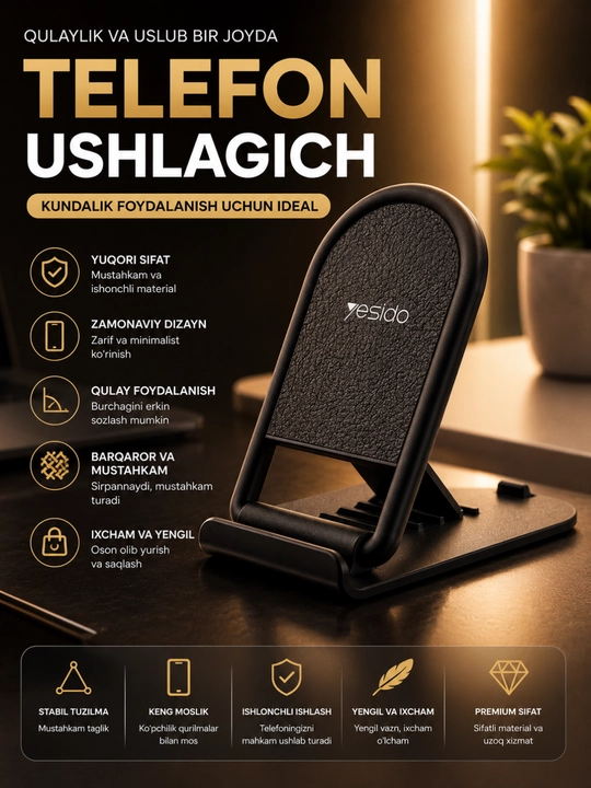 Qatlanadigan Telefon Ushlagich – Sozlanadigan Stol Stendi, Barqaror va Universal Holder - 