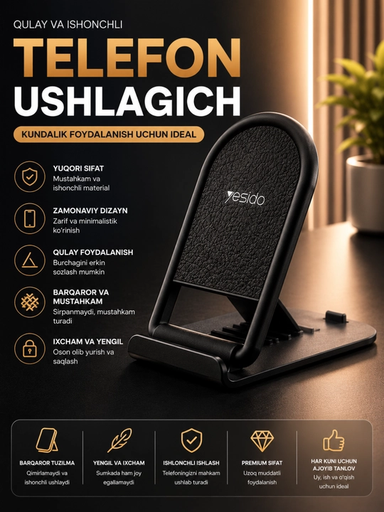 Qatlanadigan Telefon Ushlagich – Sozlanadigan Stol Stendi, Barqaror va Universal Holder - 