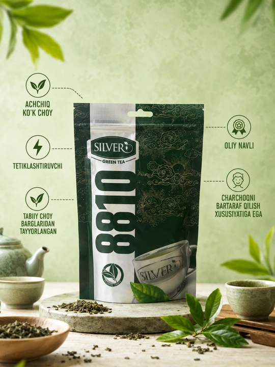 Чай SILVER GREEN TEA 8810, горький зеленый чай, высококачественный зеленый чай, освежающий