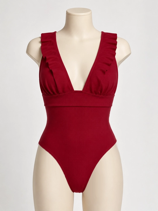 Ayollar uchun volanli va ochiq orqali bir qismli cho'milish kiyimi, S-XL - 