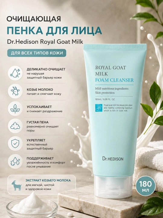 Очищающая пенка для лица Dr.Hedison Royal Goat Milk, 180 мл - 