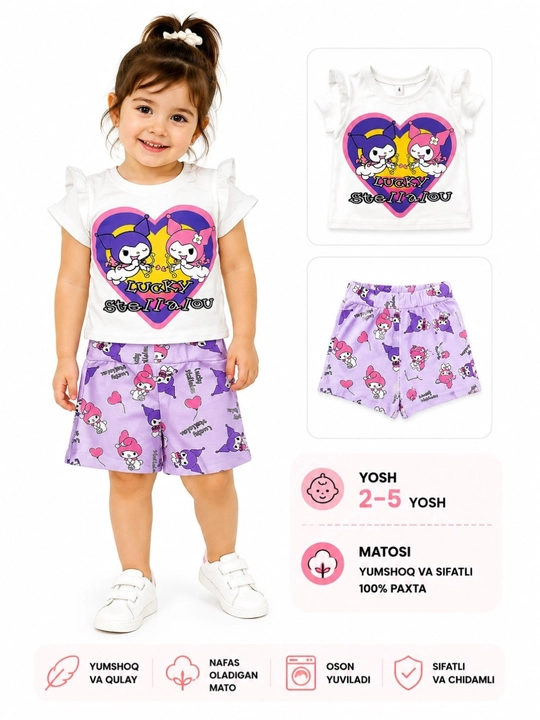 Qiz bolalar kiyimi, bolalar komplekti, kiyim, qizlar uchun losin, shortik bolalar kiyimi - 