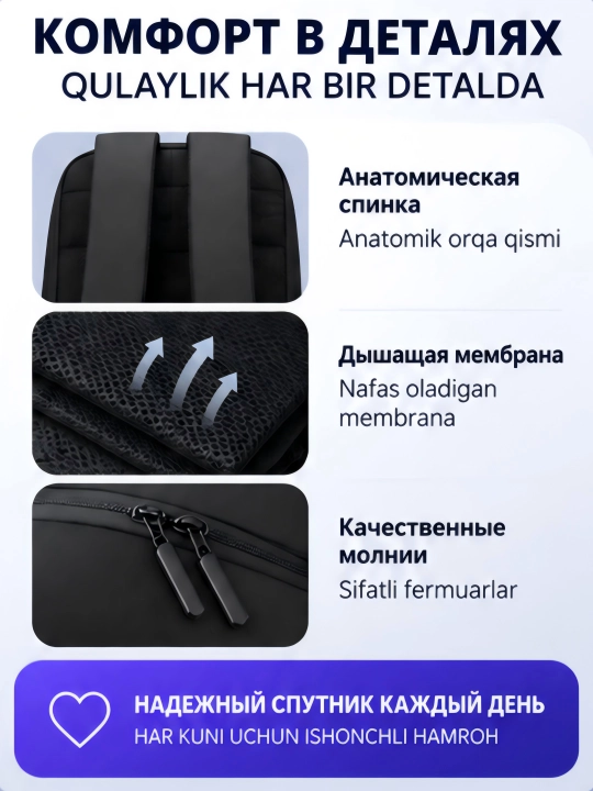 Erkaklar va ayollar uchun shahar ryukzagi, noutbuk, ofis, maktab uchun