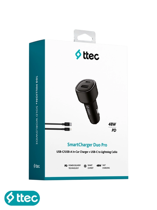 TTEC 48W avtomobil zaryadlagichi USB-C+USB-A, USB-C–Lightning kabel 120 см
