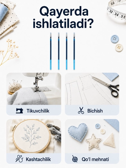 Набор для разметки ткани: ручка + 8 исчезающих водорастворимых стержней для шитья и кроя