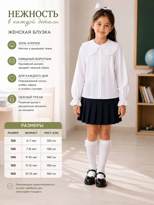 Белая школьная рубашка для девочек, классическая форма, последняя модель, блузка