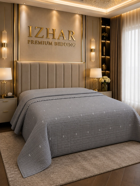 Стеганое двуспальное покрывало IZHAR Premium, серое - 