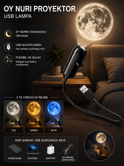 Svitilniklar, oy nuri proyektor, usb lampa,  svitilnik, tungi chiroq, yotoqxona lampasi - 
