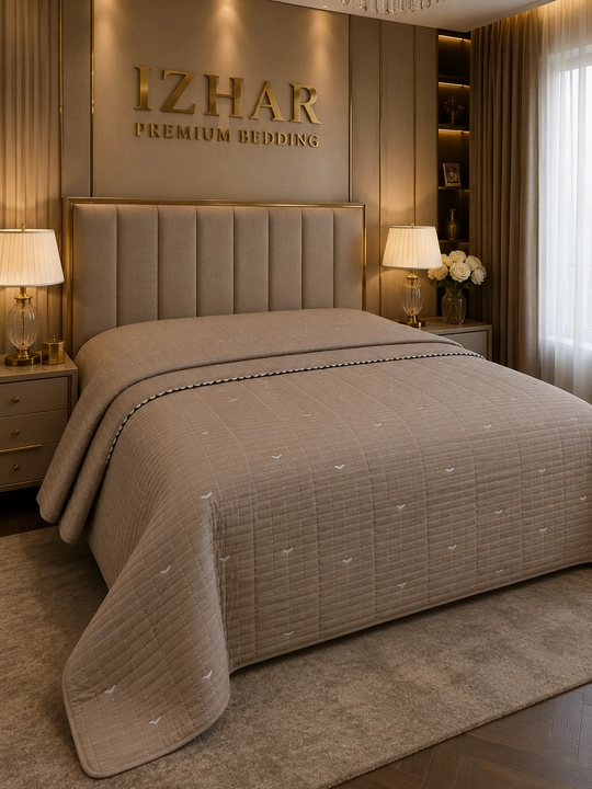 Стеганое двуспальное покрывало IZHAR Premium, серое - 