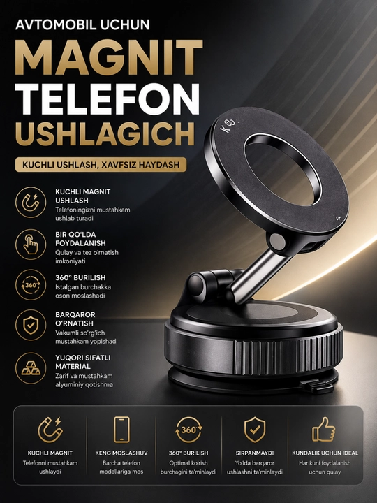 Magnitli avtomobil telefon ushlagichi – 360° aylanuvchi kuchli magnit holder - 