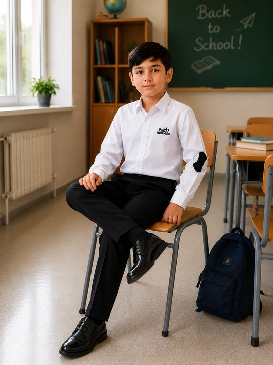 O‘g‘il bolalar uchun maktab formasi, yoqali oq ko‘ylak
