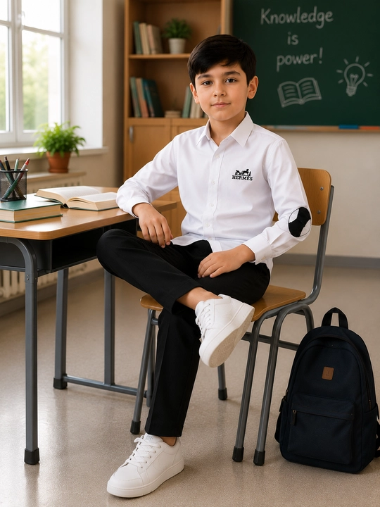 O‘g‘il bolalar uchun maktab formasi, yoqali oq ko‘ylak