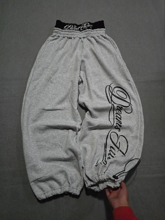 Ayollar joggerlari OVERSIZE paxta bosma bilan Dreams Hustle rezinkada 42–48