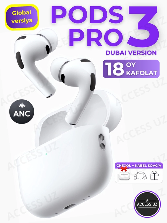 Simsiz Bluetooth quloqchinlar Pods pro 3, shovqinni pasaytiruvchi naushnik, mikrofonli