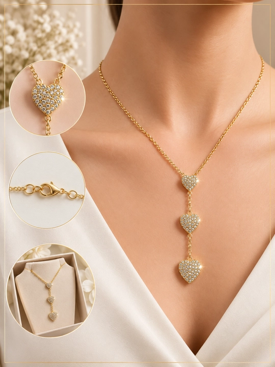 Ayollar bo'yin taqinchoqi zanjir jewelry triple heart shine - 