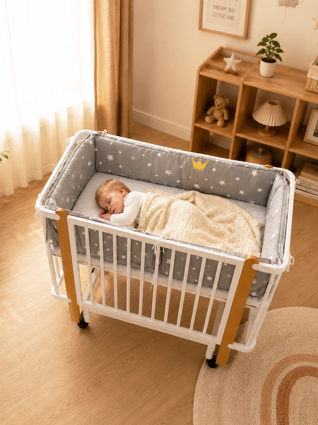 Детская кроватка, 2 в 1, с колыбелью, для детей 0–6 лет, на колёсах