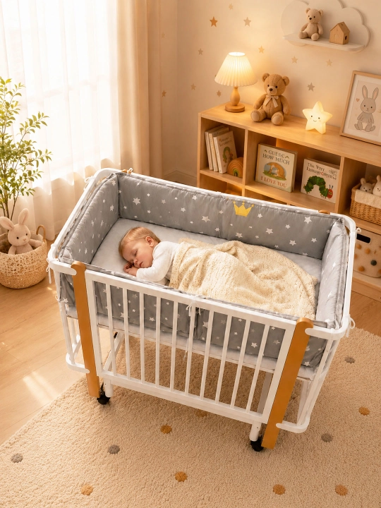 Детская кроватка, 2 в 1, с колыбелью, для детей 0–6 лет, на колёсах