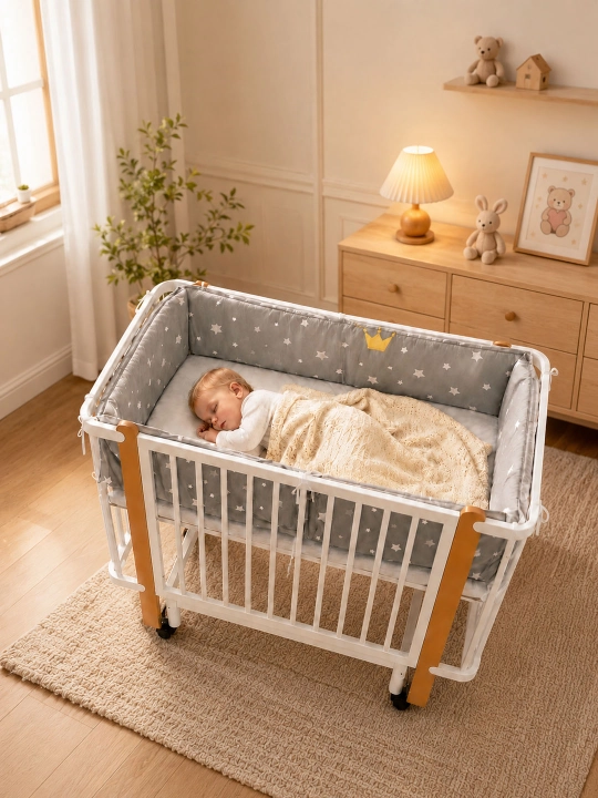 Детская кроватка, 2 в 1, с колыбелью, для детей 0–6 лет, на колёсах