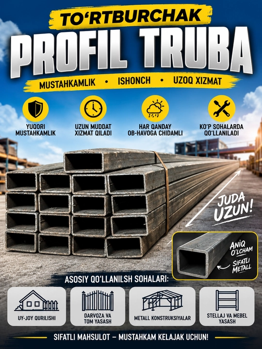 Profil metall to‘rtburchak quvur - Turli o‘lchamdagi po‘lat profil quvur - 