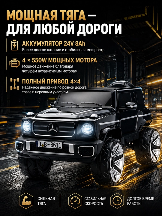 Детский электромобиль 24V 4×4, 4 мотора 550, LED, Bluetooth, управление через APP