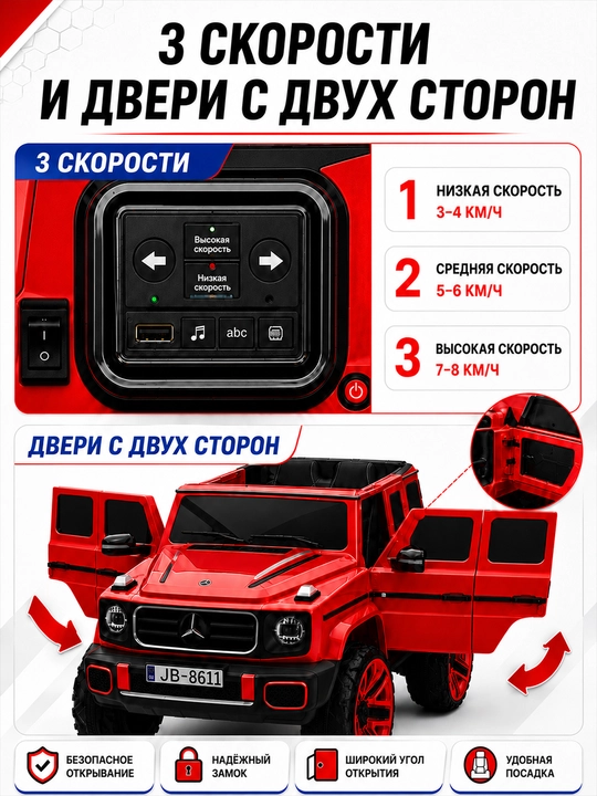 Детский электромобиль 24V 4×4, 4 мотора 550, LED, Bluetooth, управление через APP