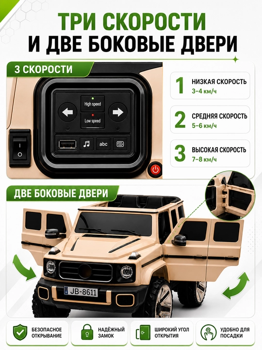 24 V 4×4 kuchlanishli, 4 ta 550 motorli, LED, Bluetooth, APP orqali boshqariladigan bolalar elektromobili
