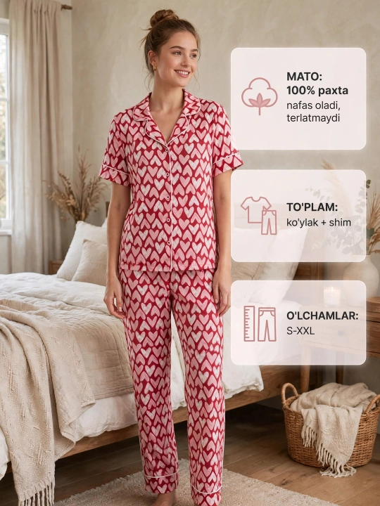Домашняя пижама, хлопок, комплект - 