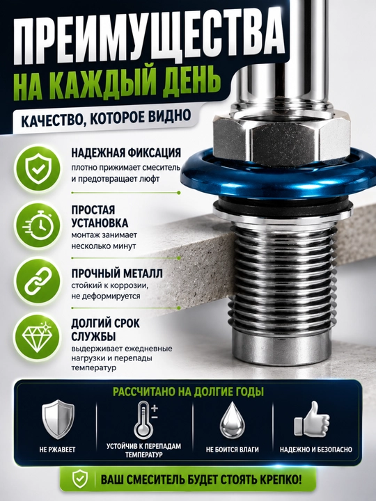 Комплект крепления для смесителя универсальный металлический для раковины и мойки