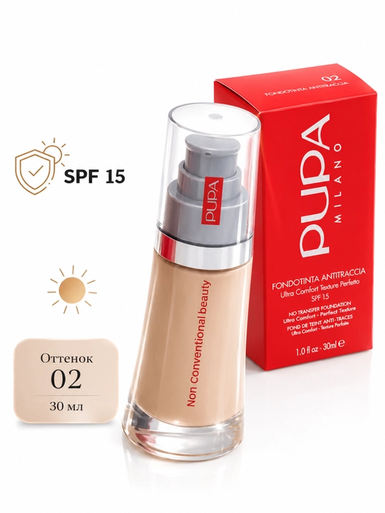 Тональный крем PUPA Milano SPF 15, естественное покрытие, оттенок 01 Natural Ivory, 30 мл - 