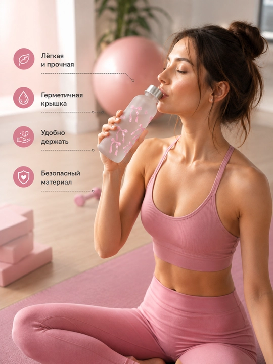 Suv idishi, 700 ml, xira, pushti rangli bantiklar va metall qopqoq bilan