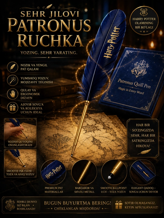Harry Potter Sehrli Tayoqcha Ruchka – Kolleksion Suvenir, Premium Sovg'a, Fantasy Pen - 