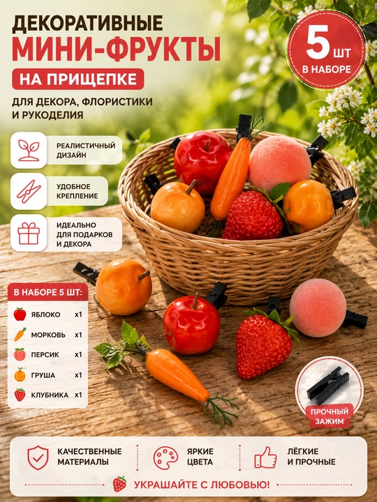 Набор заколок для волос с фруктами и овощами - 