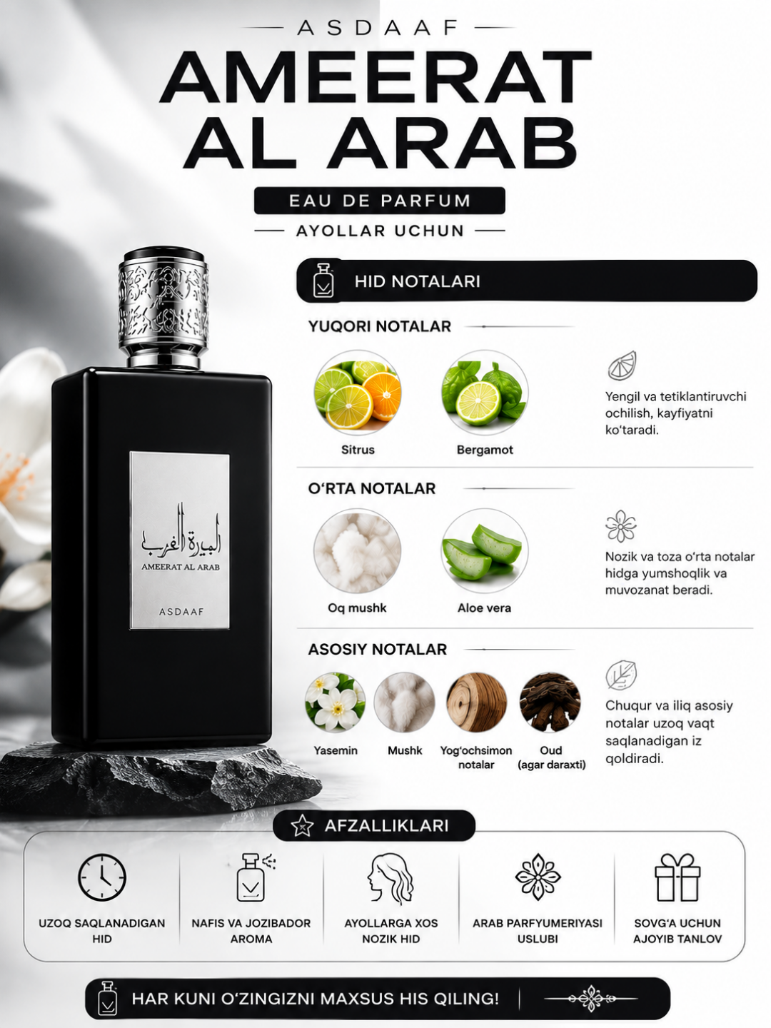 Asdaaf Ameerat Al Arab Eau de Parfum 100 ml ayollar uchun atir EDP